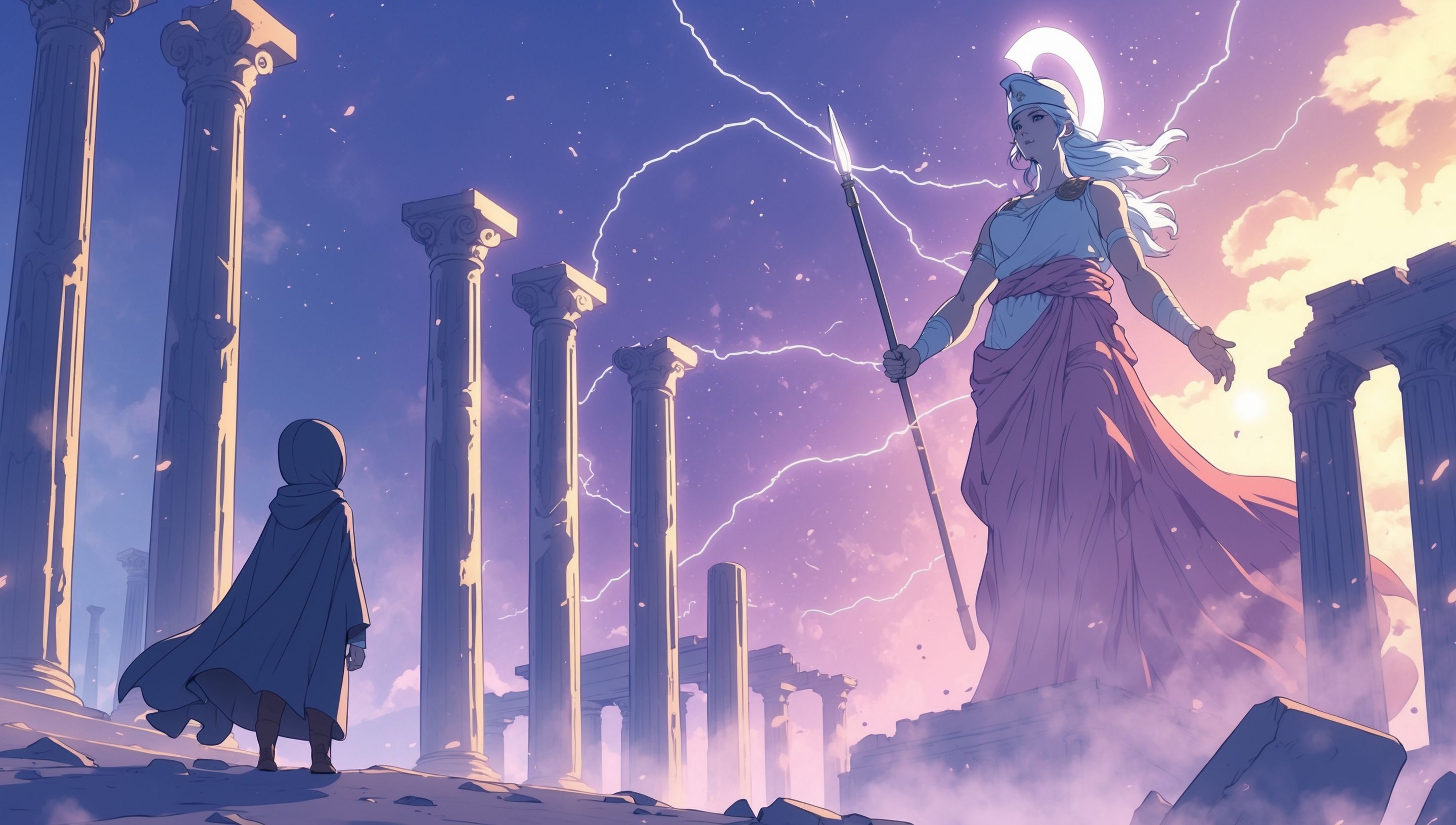 Vue anime de l'Acropole d'Athènes illuminée par un ciel crépusculaire