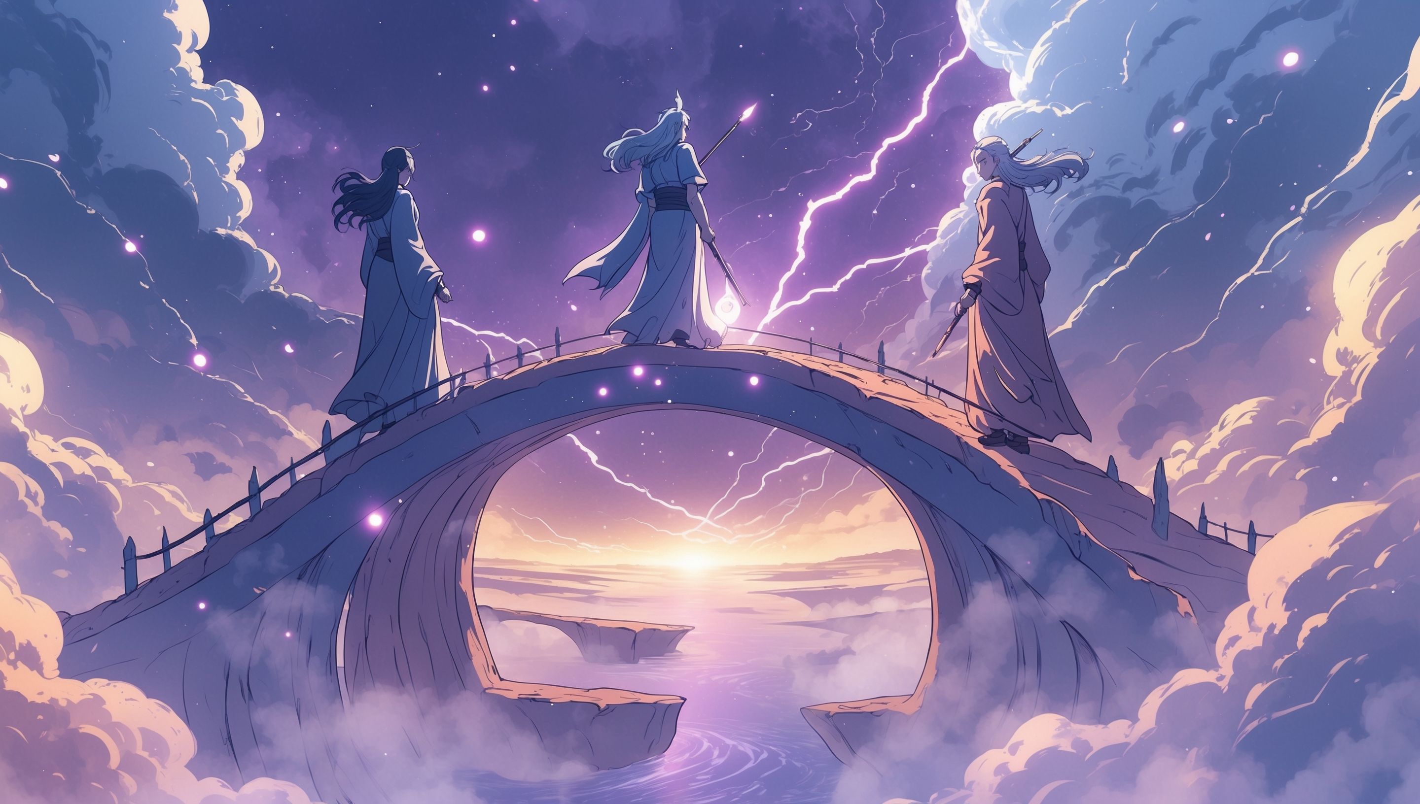 Illustration anime de deux divinités japonaises au-dessus de l'océan primordial