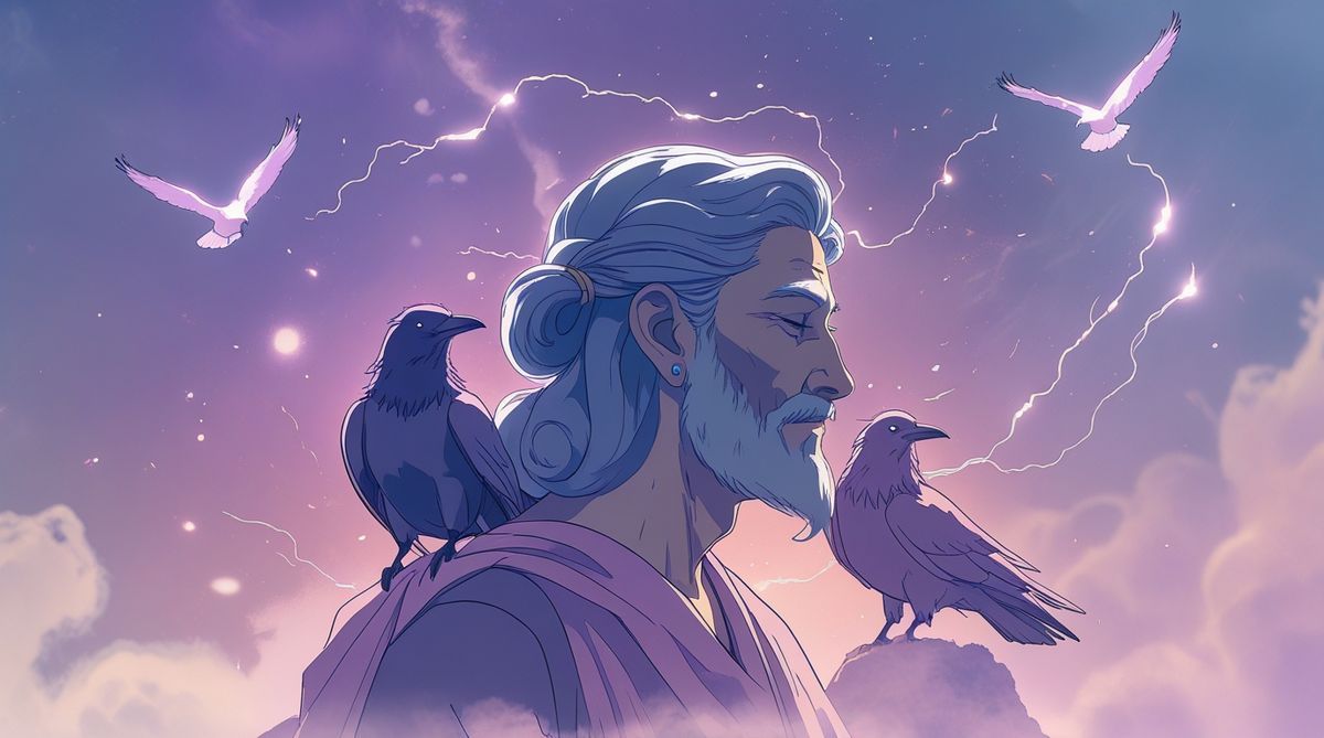 Illustration anime d'un guerrier viking entouré de symboles nordiques lumineux