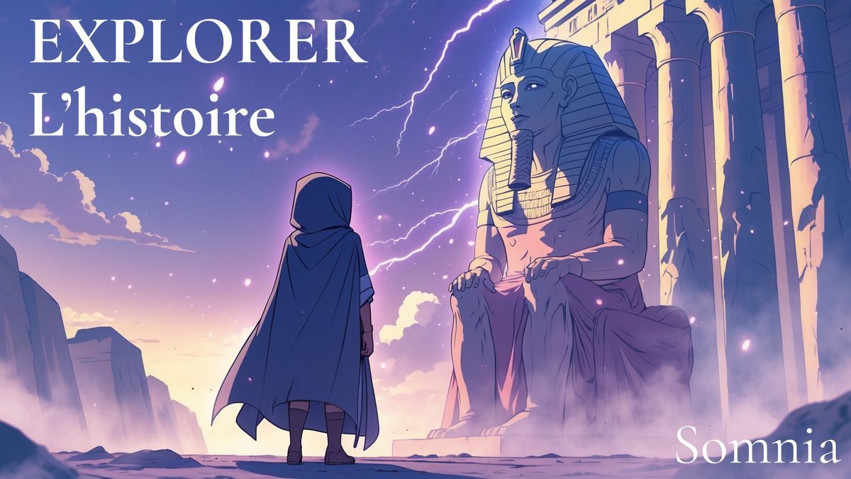 Voyageur anime contemplant le Nil et les temples égyptiens au crépuscule