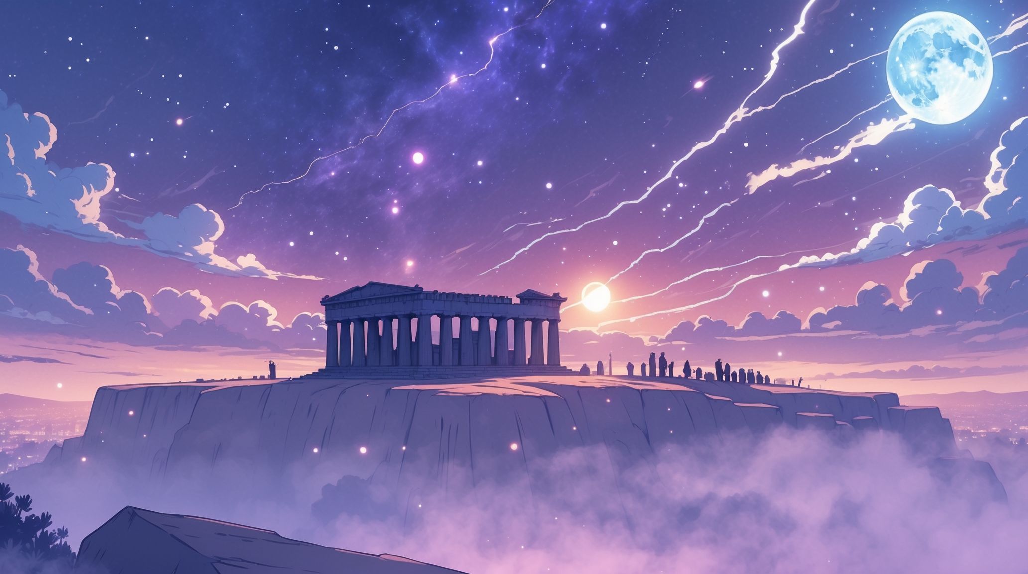 Illustration anime d'une assemblée athénienne sur la colline de la Pnyx
