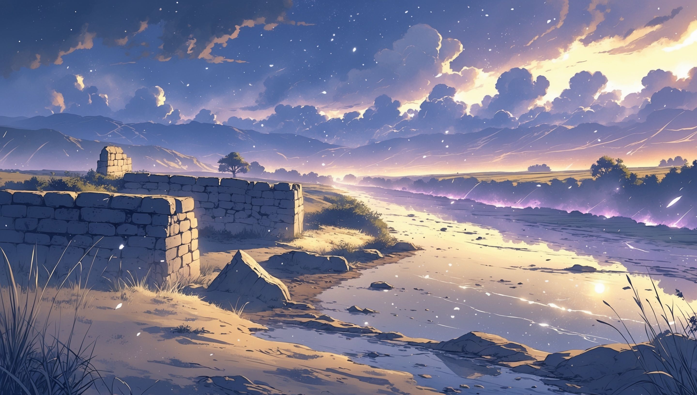 Illustration d'une maison mésopotamienne près des roseaux, des jarres et d'un canal