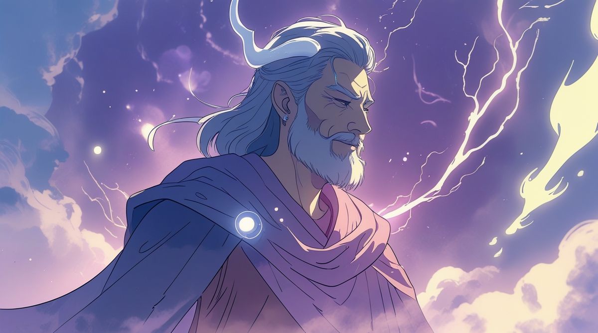 Illustration anime d'une guerrière nordique tenant un bouclier dans un paysage de brume