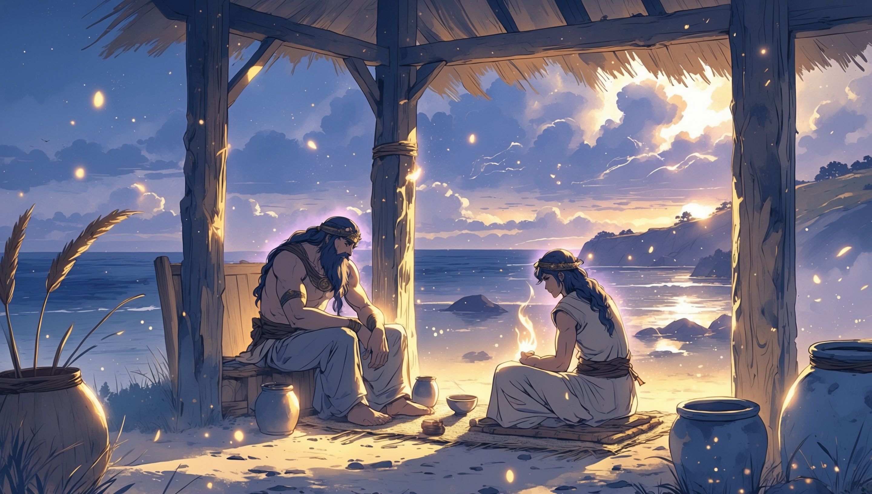 Illustration de Gilgamesh revenant vers les murailles d'Uruk au bord du fleuve