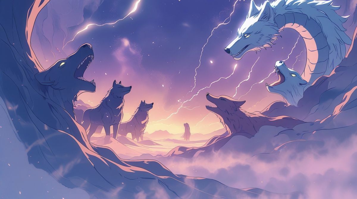 Illustration anime d'une guerrière viking dans un paysage nordique brumeux