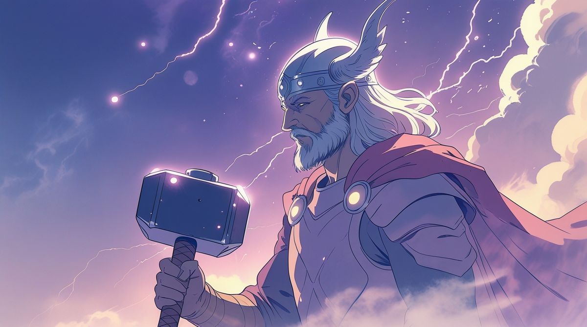 Illustration anime d'un drakkar viking naviguant vers des terres inconnues sous un ciel nordique